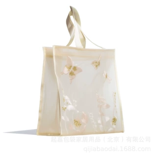 定制美妆专柜同源米黄色大号刺绣托特包  化妆包工厂  定制礼品包