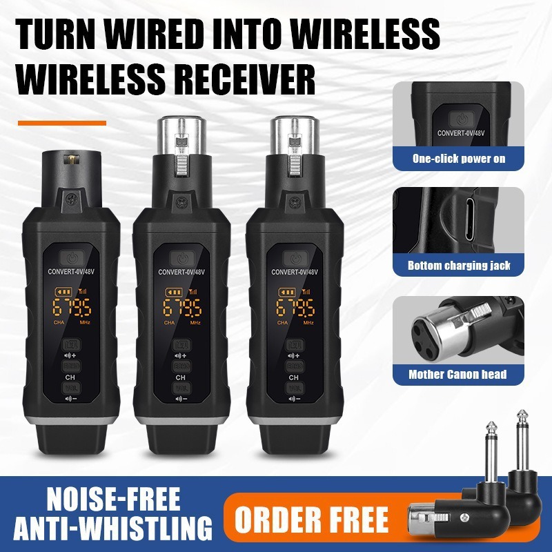 Dynamic Wired Conversion Wireless Microphone Transmitter Receiver Musical Instrument Handheld Electric Blowpipe Guitar Amplifier Grenade 48V