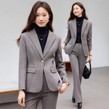 毛呢西装套装女秋冬秋冬修身西服外套女士正装高端职业装女裤套装