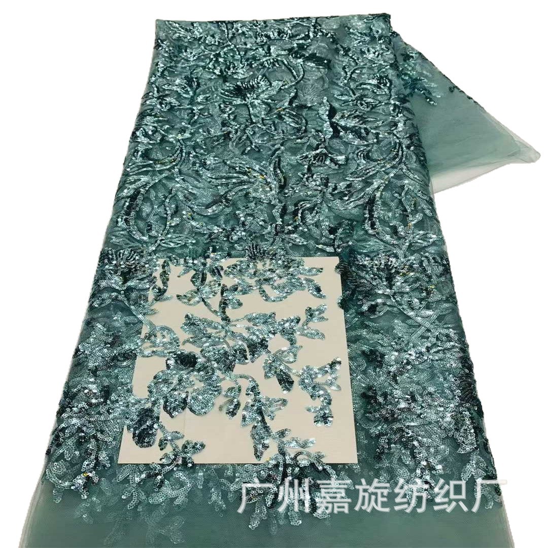 Vestido de boda de alta calidad de malla elástica, cheongsam, tela bordada, Glitter Sequined Net Lace