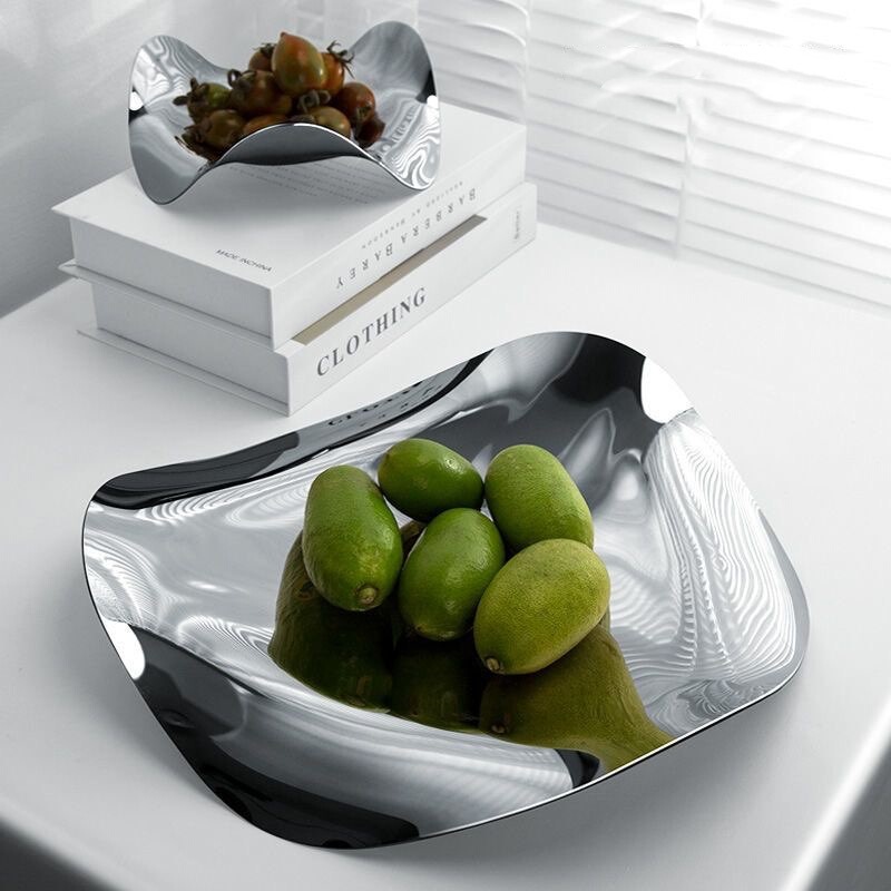 304 Stainless Steel Fruit Plate, Living Room Snack Plate, Nordic Style Dinner Plate, Creative Decoration, Birthday Housewarming Gift, Retail Plate