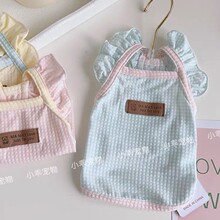 飞袖背心2025春夏薄款宠物狗狗泰迪约克夏比熊蓝白渐层猫格子T恤