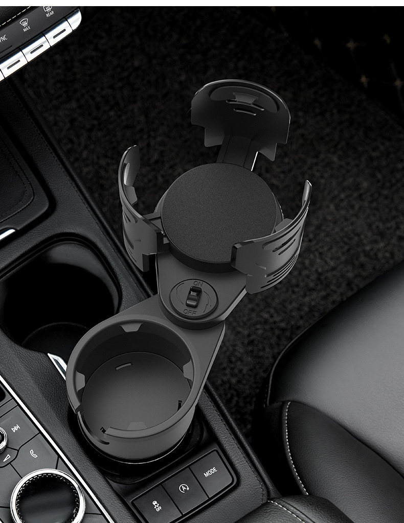 Cross-border multi-functional car water cup holder double-layer thickened cup holder retractable rotating beverage holder with switch storage box
