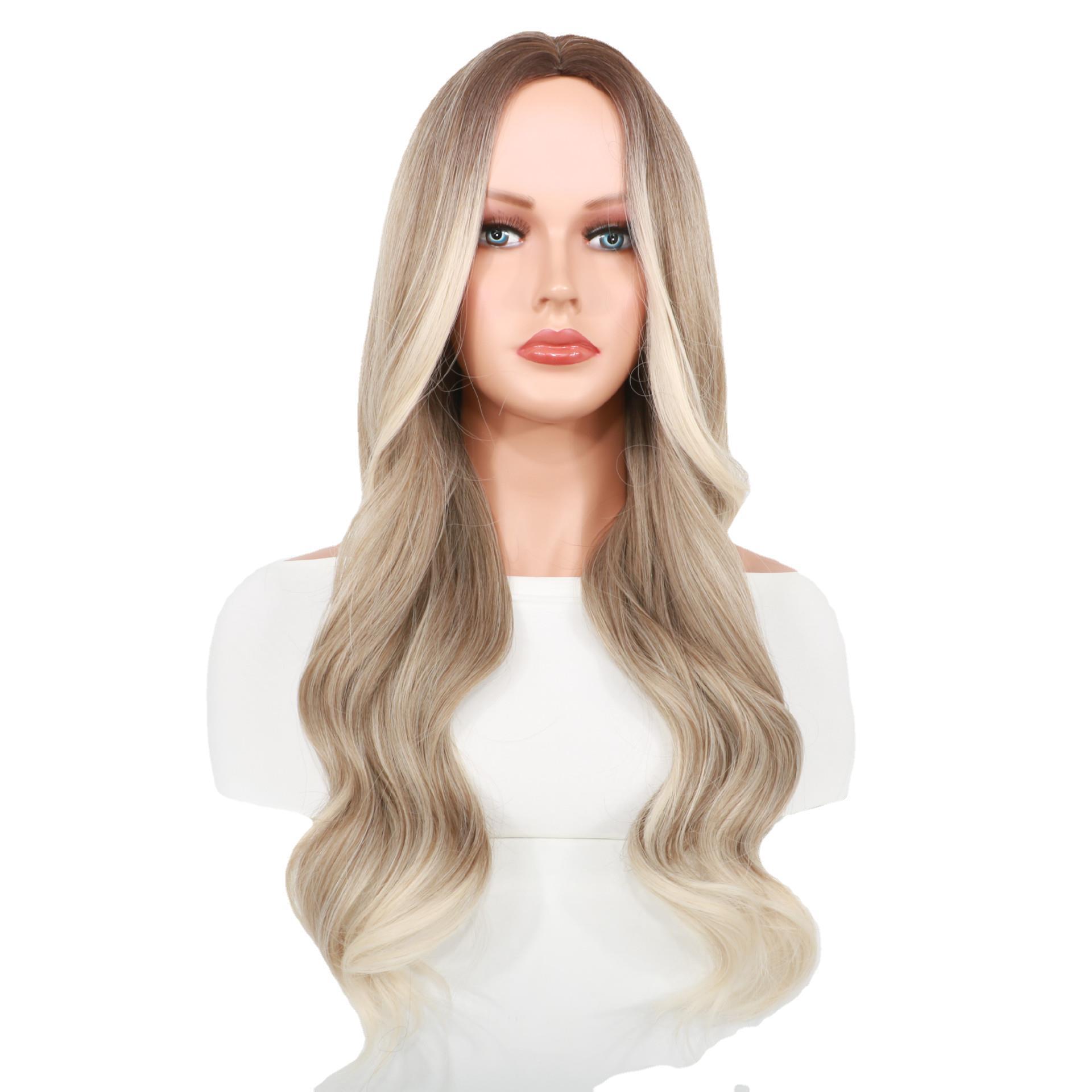 Perruque synthétique mi-longue bouclée, perruque teinte dégradé gris or pour femmes, mécanisme capillaire en fibre synthétique, ensemble tête complète_voghion.com