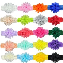 欧美外贸热销儿童发带发箍 网格发带加雪纺花朵宝宝头带 婴儿发饰