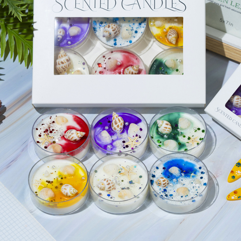 Conchas de cera de banana concha de color cera de soja cera de flores secas 6 tazas de vela caja de regalo