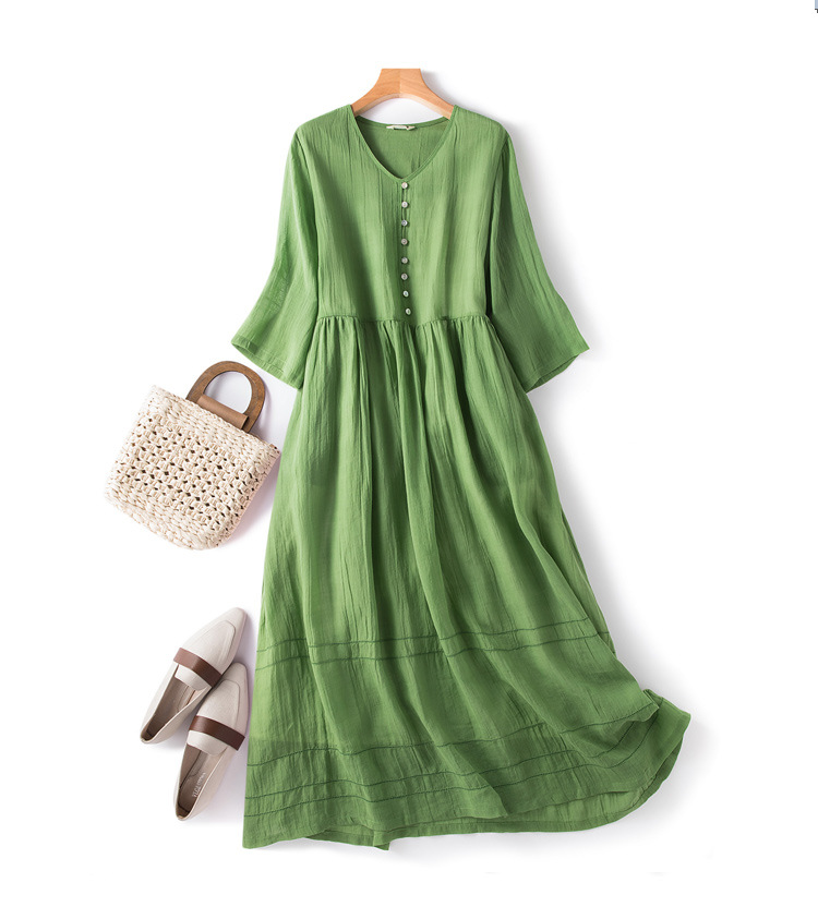 Women's Regular Dress Simple Style V Neck Half Sleeve Solid Color Midi Dress Daily display picture 3