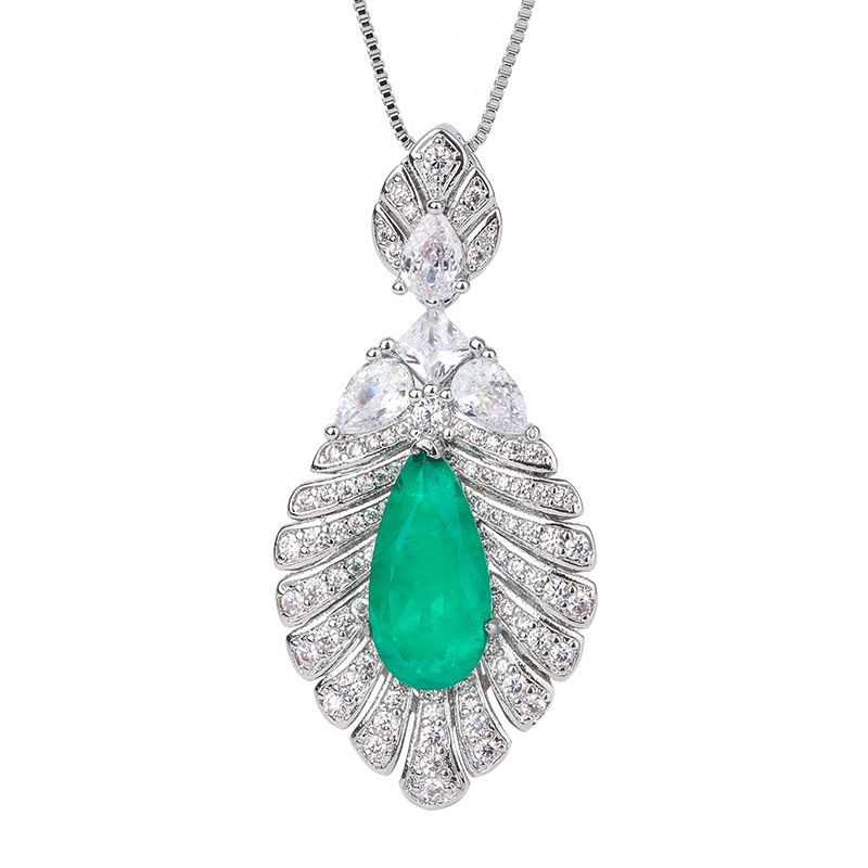 Zhuang Sheng joyas de cobre inferior chapado en oro de la vendimia artificial Esmeralda palaiba hoja colgante collar piedra principal 8*16