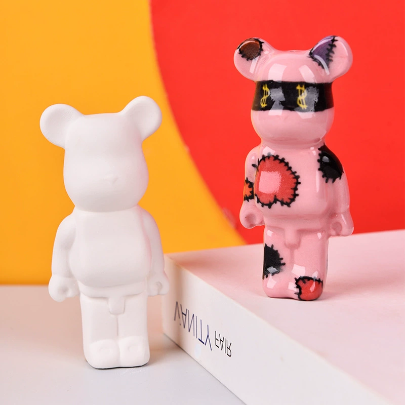 Водяной流星陶艺 Plain high white clay plain fired underglaze painted handmade creative internet celebrity fluid bear decorative ornaments