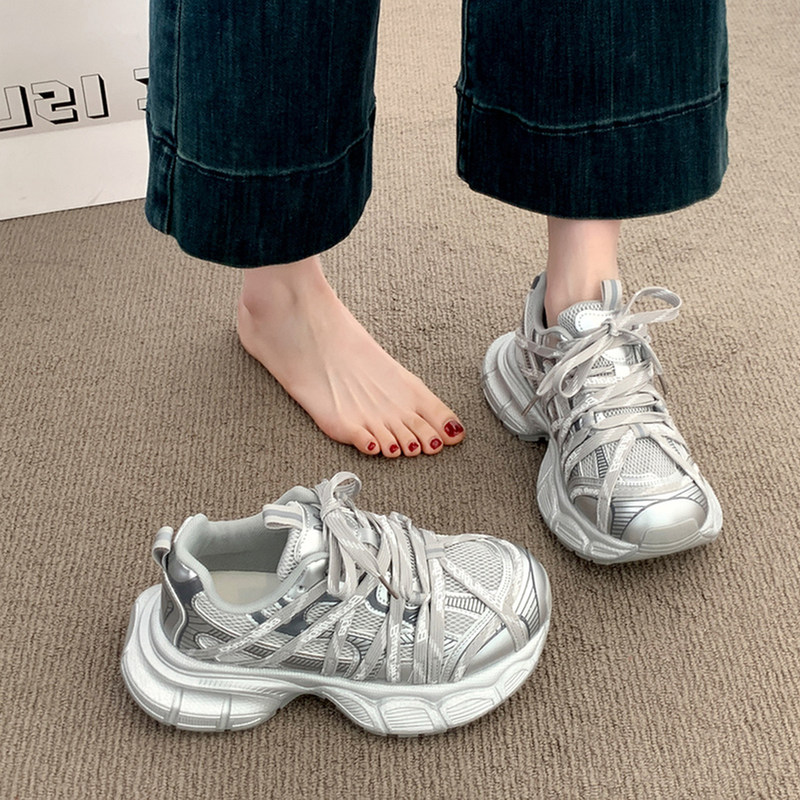 Women's lace-up dad sneakers, new spring 2026 model, versatile running shoes with thick soles, height-increasing, breathable, casual sports shoes for women