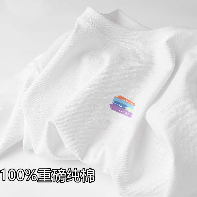 [엄격한 선택] 코튼 반소매 티셔츠 남성용 신강 코튼 반팔 티셔츠 남성과 여성 신선한 간단한 흰색 도매