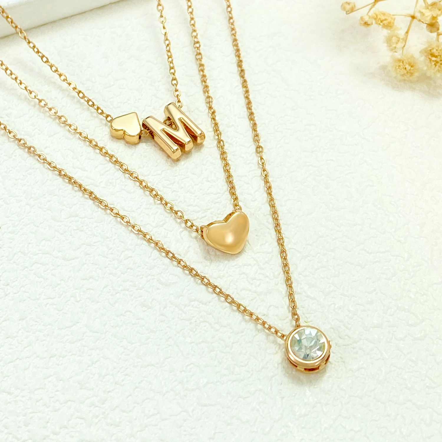 Personalised Multi-layered Heart Necklace For Women Gold Style_voghion.com