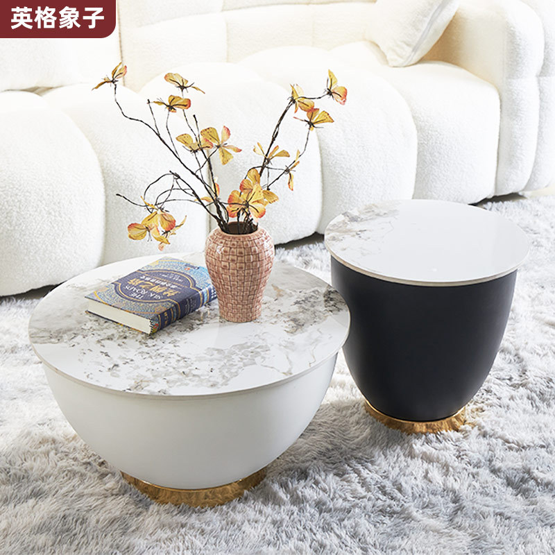 胖墩圆形茶几组合客厅简约岩板茶几公寓现代创意茶几组合大小茶桌