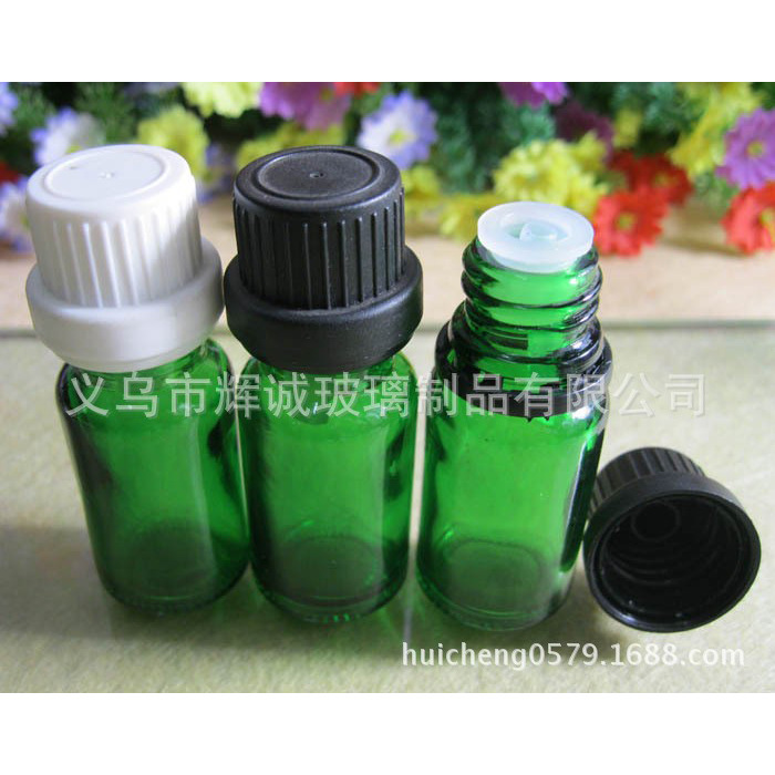 10ML精油瓶玻璃绿色化妆品包装瓶配大头防盗盖滴塞精油瓶批发现货
