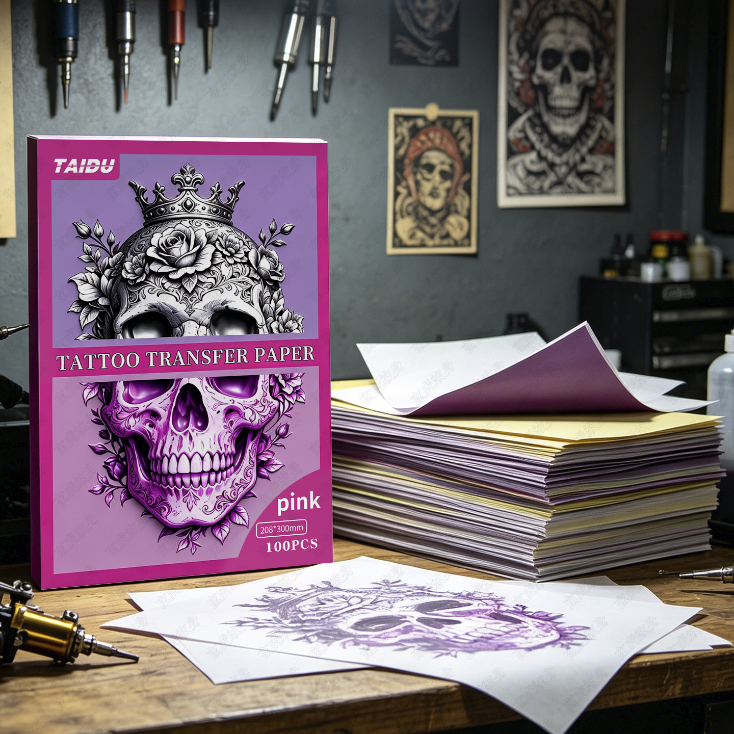 Cross-border wholesale Thai pink tattoo transfer paper, four-piece tattoo machine print, thermal clear gel, realistic copy.