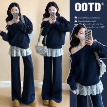 孕妇秋装套装春秋季潮妈新款怀孕期洋气时髦宽松上衣高级感两件套