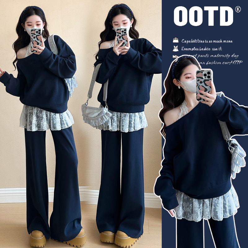 Maternity Autumn Outfit Set Spring and Autumn Trendy Mom New Stylish Loose Top High-End Two-Piece Set Maternity Autumn Outfit Set Spring and Autumn Trendy Mom New Stylish Loose Top High-End Two-Piece Set