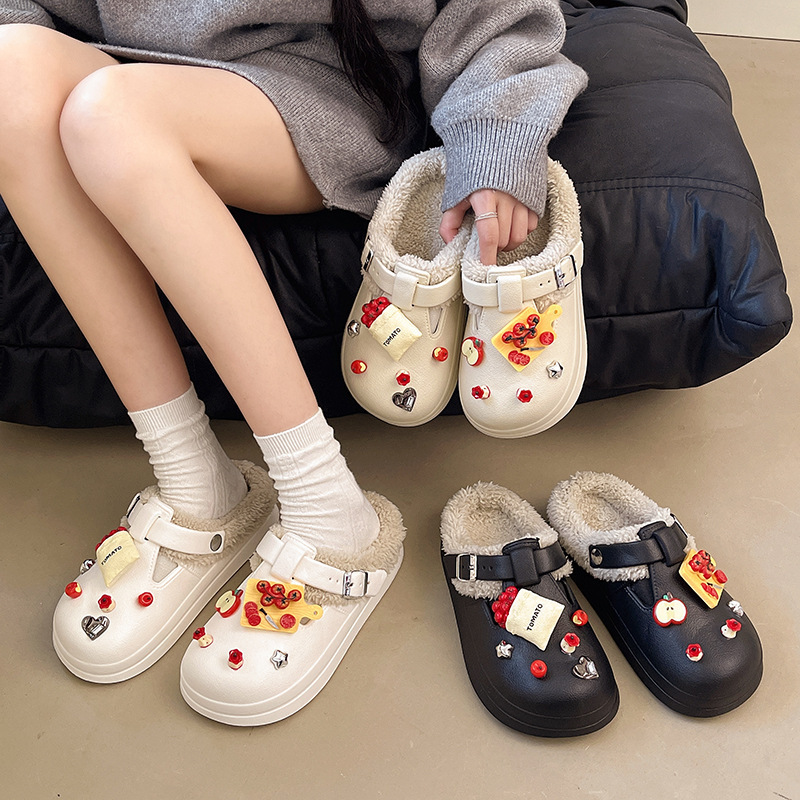 Thick-Soled Plush Toe-Toe Fur Slippers for Women's Outer Wear 2025 Autumn and Winter New Fur Integrated Snow Boots Fleece-Lined Cotton Slippers