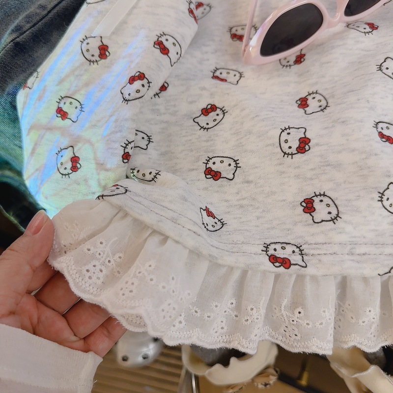 女童两件套女宝宝可爱满印小KT时尚卡通圆领卫衣堆堆袜裤子套装|undefined