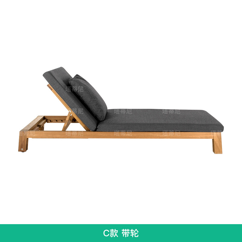 TECA al aire libre tumbado cama de ocio individual reclinable impermeable a prueba de sol piscina reclinable sofá cama de madera maciza muebles de patio image 8