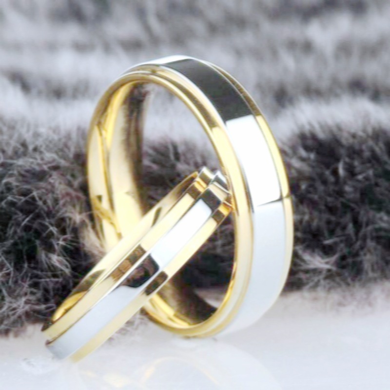 Cross-Border Popular Gold Two-Color Titanium Steel Couple Rings European and American Niche Stainless Steel Glossy Rings Wholesale Jewelry
