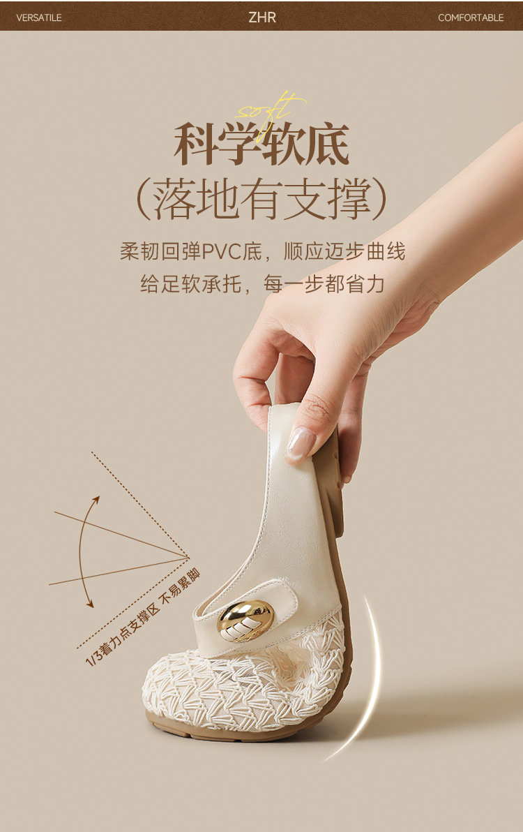 Dép mule nữ quai mũi đan lưới hở gót — LI50E Hạnh chi tiết 11