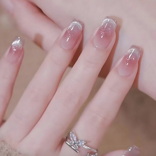 Pure desire to show white crystal cat eye wear nail 30 pieces pink smile cat eye short nail patch Blush Nail Piece