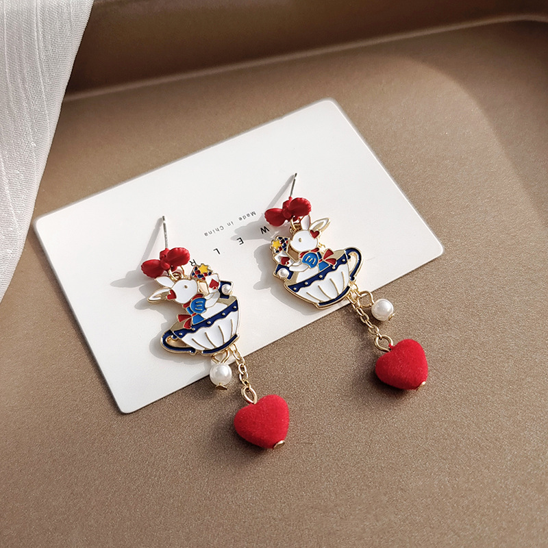 1 Piece Sweet Rabbit Heart Shape Enamel Alloy Drop Earrings display picture 2