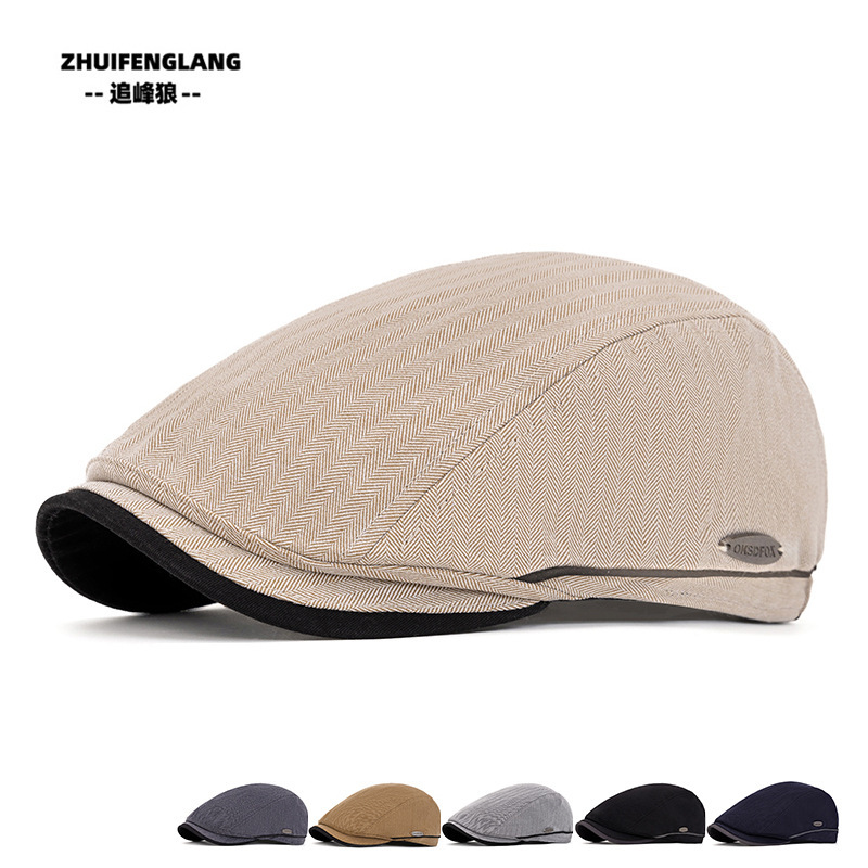 Men's British beret herringbone striped peaked cap spring and summer thin forward hat outdoor sun hat newsboy hat Men's British beret herringbone striped peaked cap spring and summer thin forward hat outdoor sun hat newsboy hat