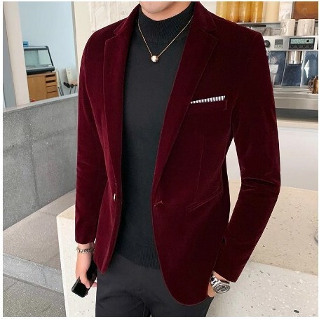 Autumn and Winter golden velvet blazer high quality slim fit blazer fashion casual men groom singer