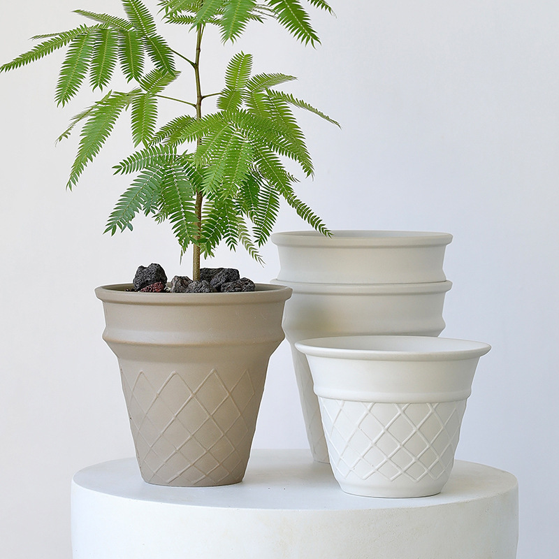Sweet tube flowerpot stoneware unglazed cute ceramic white breathable clay orchid potted cream pottery pot mocha high foot