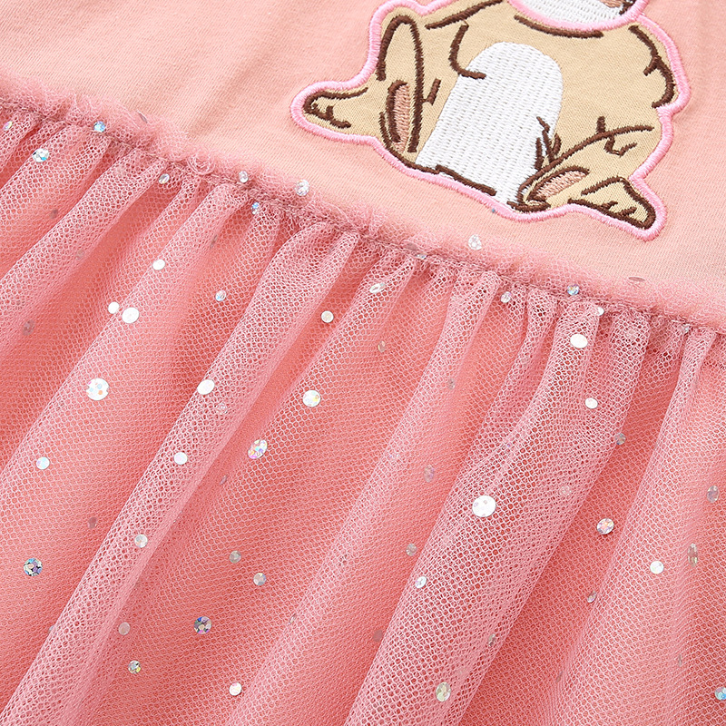 Otoño nuevo vestido de niñas malla encaje princesa vestido de niños bordado impresión de dibujo de muestra procesamiento etiqueta personalizada