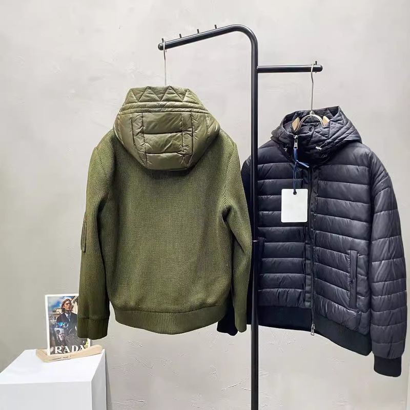 24新品羽绒服 时尚连帽拼接针织袖羽绒外套 蒙m家短款私域货源|undefined