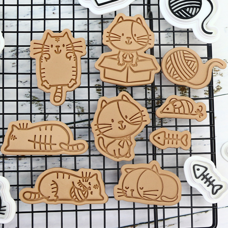Gato molde de galletas de dibujos animados horneado molde de flip DIY 3D estereoscópio prensado molde de corte de galletas heladas