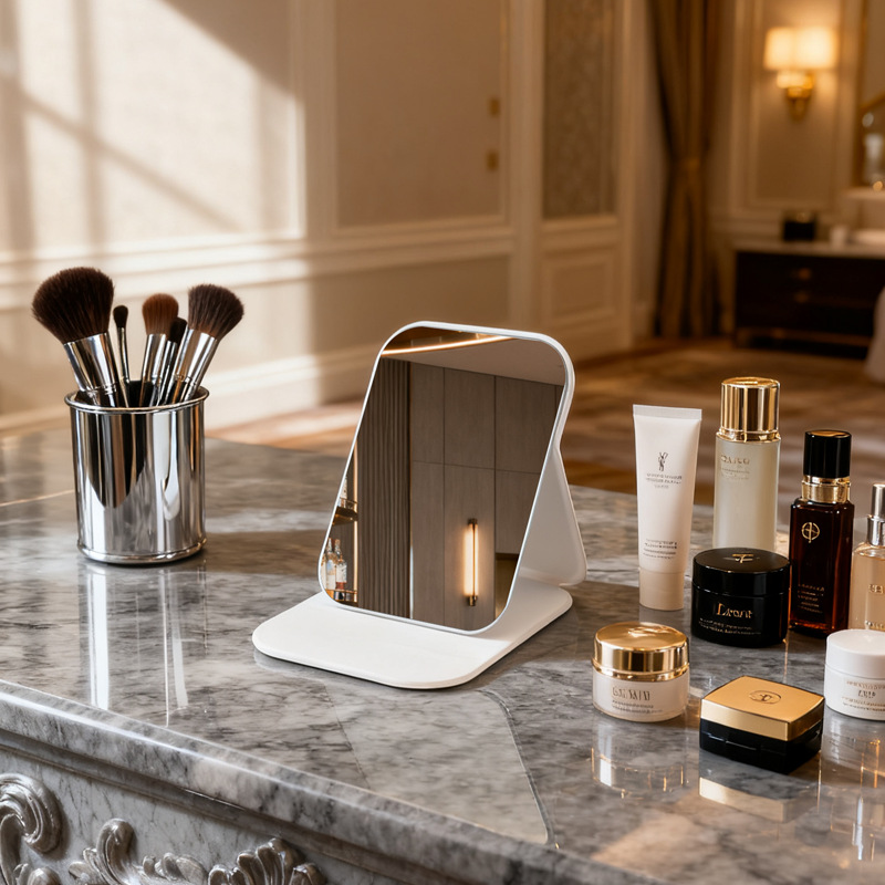 Espejo plegable pequeño espejo de cuero PU dormitorio estudiantil de belleza de escritorio portátil hogar dormitorio de escritorio espejo de maquillaje