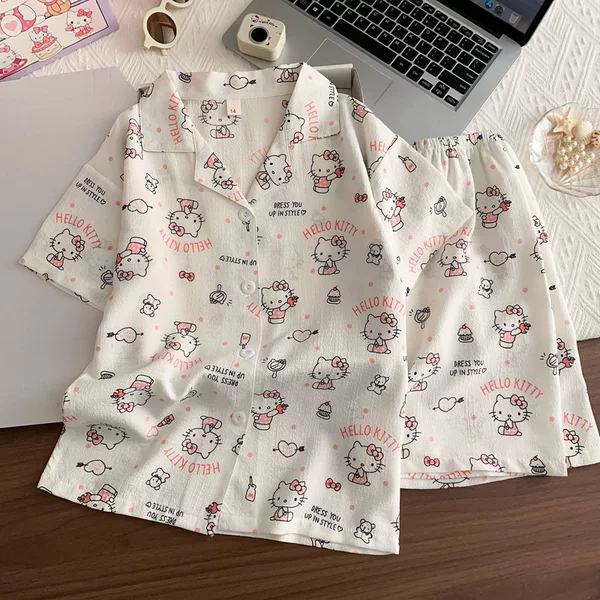 Summer Pajamas for Women, Bubble Cotton Short-Sleeved Shorts, 2026 New Summer Thin Style, Can Be Worn Outside, Cartoon Home Clothes Set