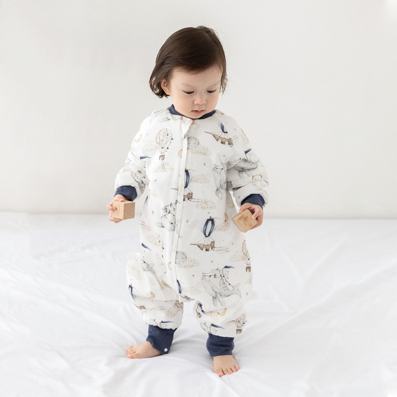 Baby Sleeping Bag Class a Plus Thin Cotton Spring & Fall Split-Leg Constant Temperature Sleeping Bag Baby Detachable Sleeve Anti-Kick Nightgown One-Piece Pajamas