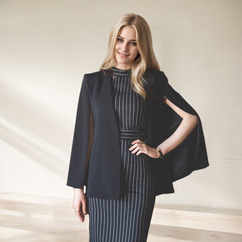 Cross-Border 2025 Autumn and Winter New Elegant Cape Suit Jacket Slim Striped Professional Dress Two-Piece Set for Women