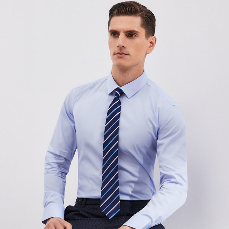 Áo sơ mi nam dài tay công sở cổ vuông, cotton chải kỹ sợi 80 dệt đôi, phong cách doanh nhân — Trắng - Cổ vuông - Dài tay, Trắng - Cổ vuông - Tay ngắn, Xanh nhạt - Cổ vuông - Tay dài, Xanh nhạt - Cổ vuông - Tay ngắn