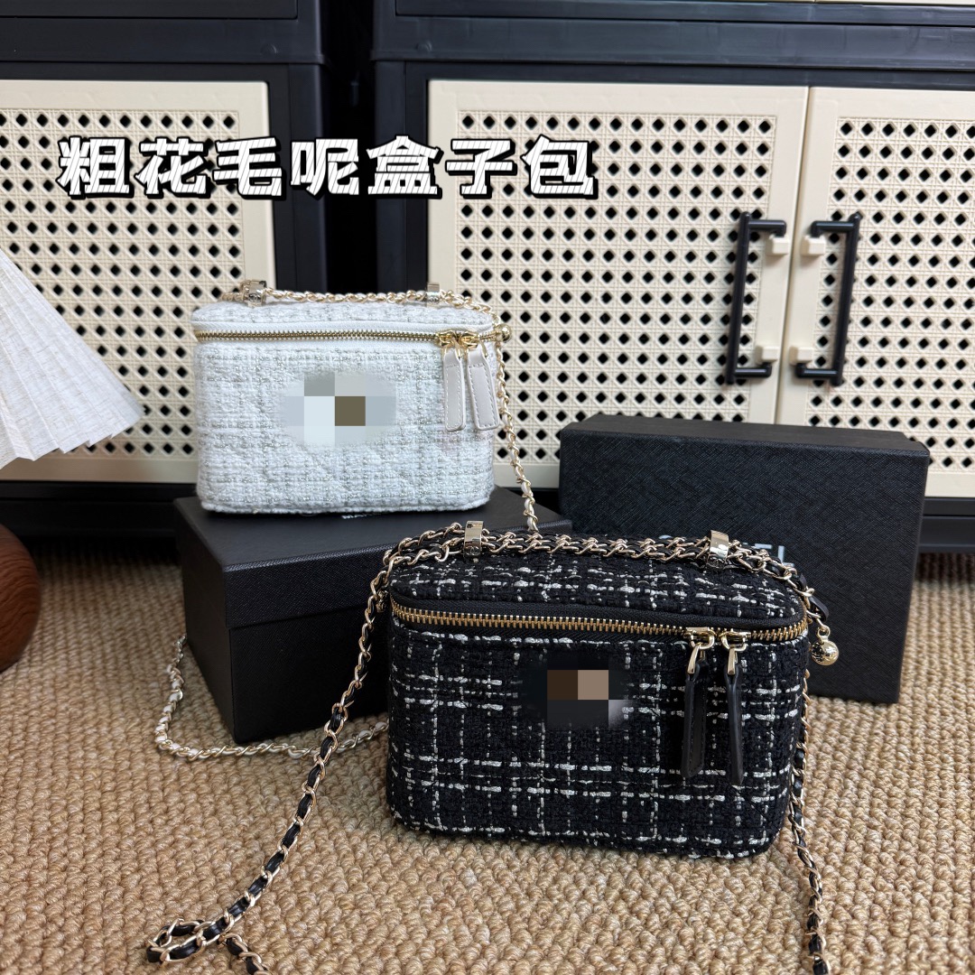New Fashion Chain Niche Crossbody Bag Tweed Box Small Square Bag Autumn and Winter Versatile Woolen Bag