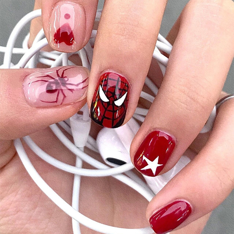 Scarlet Spider Love Star Cartoon Sweet Cool High Atmosphere Sense Short 24 Pieces Wearable Nail Patch