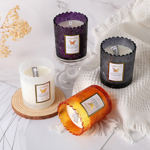 Handmade soy wax scented candles, romantic atmosphere, creative ornaments, lace relief glass scented candles