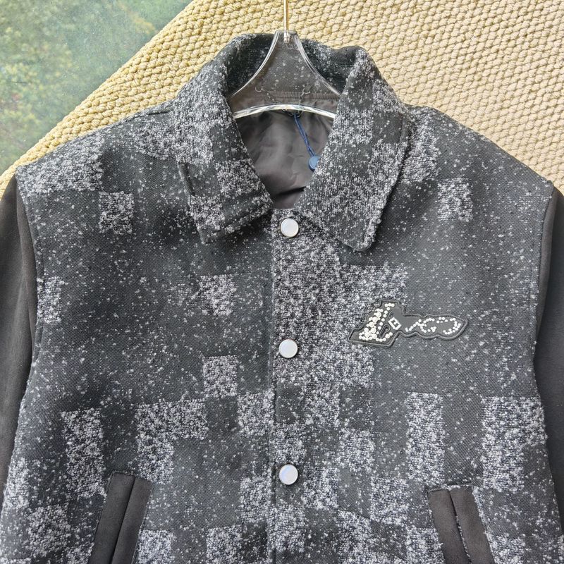 正确版原标驴家25提花棋盘格经纬纱无领休闲棒球夹克外套男女同款|undefined
