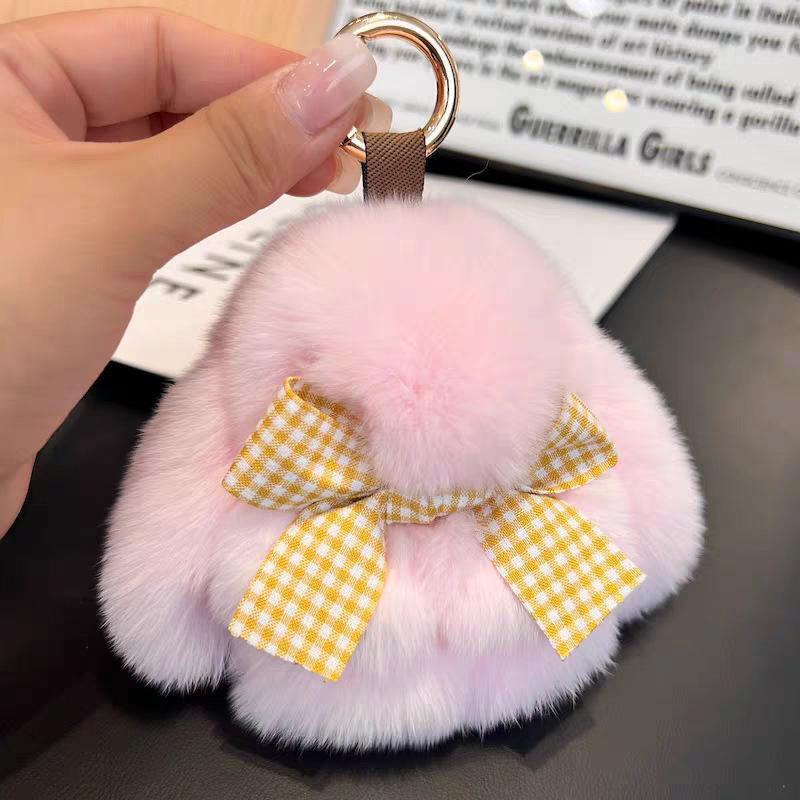 Cute imitación de conejo peludo arco pequeño conejo llavero de automóvil colgante in peluche muñeca mochila colgante