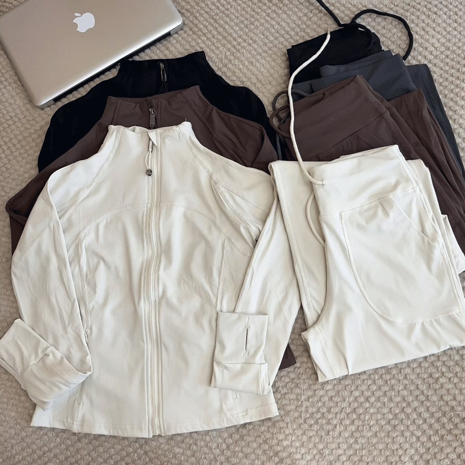 Lulu-Style Spring Sports Yoga Set Nylon Stand-Collar Slim-Fit High-Elastic Yoga Jacket Cardigan Top 26 Years