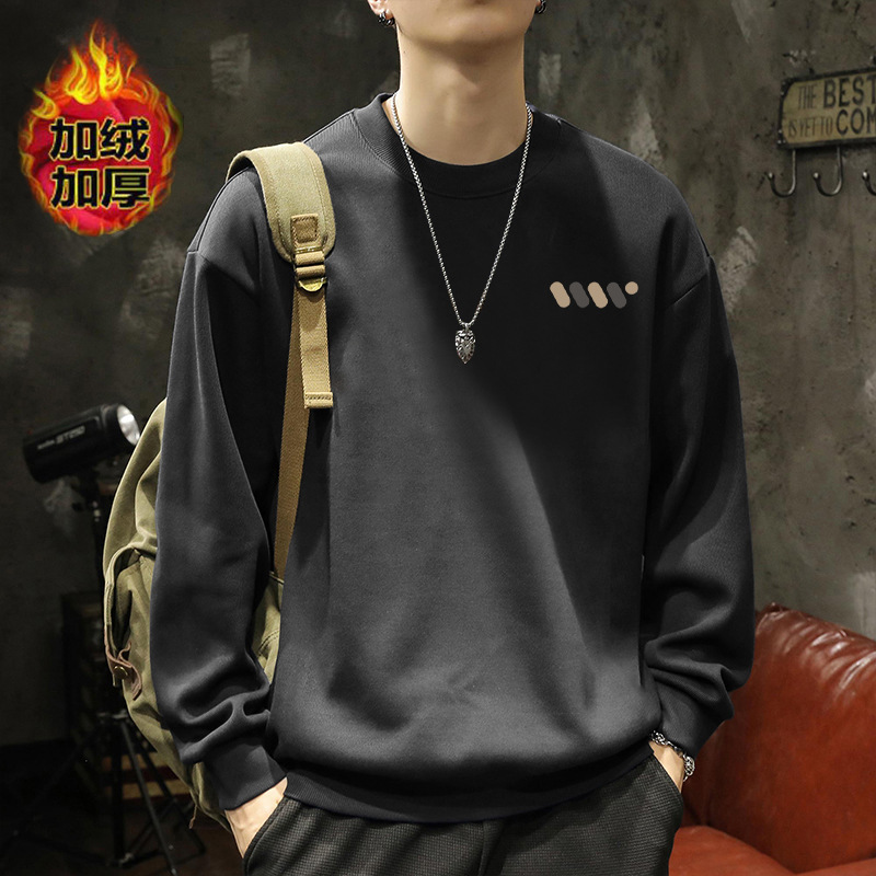 América pesada camiseta de cuello redondo para hombres otoño y invierno de terciopelo grueso marca de moda retro suelta chaqueta superior adolescente