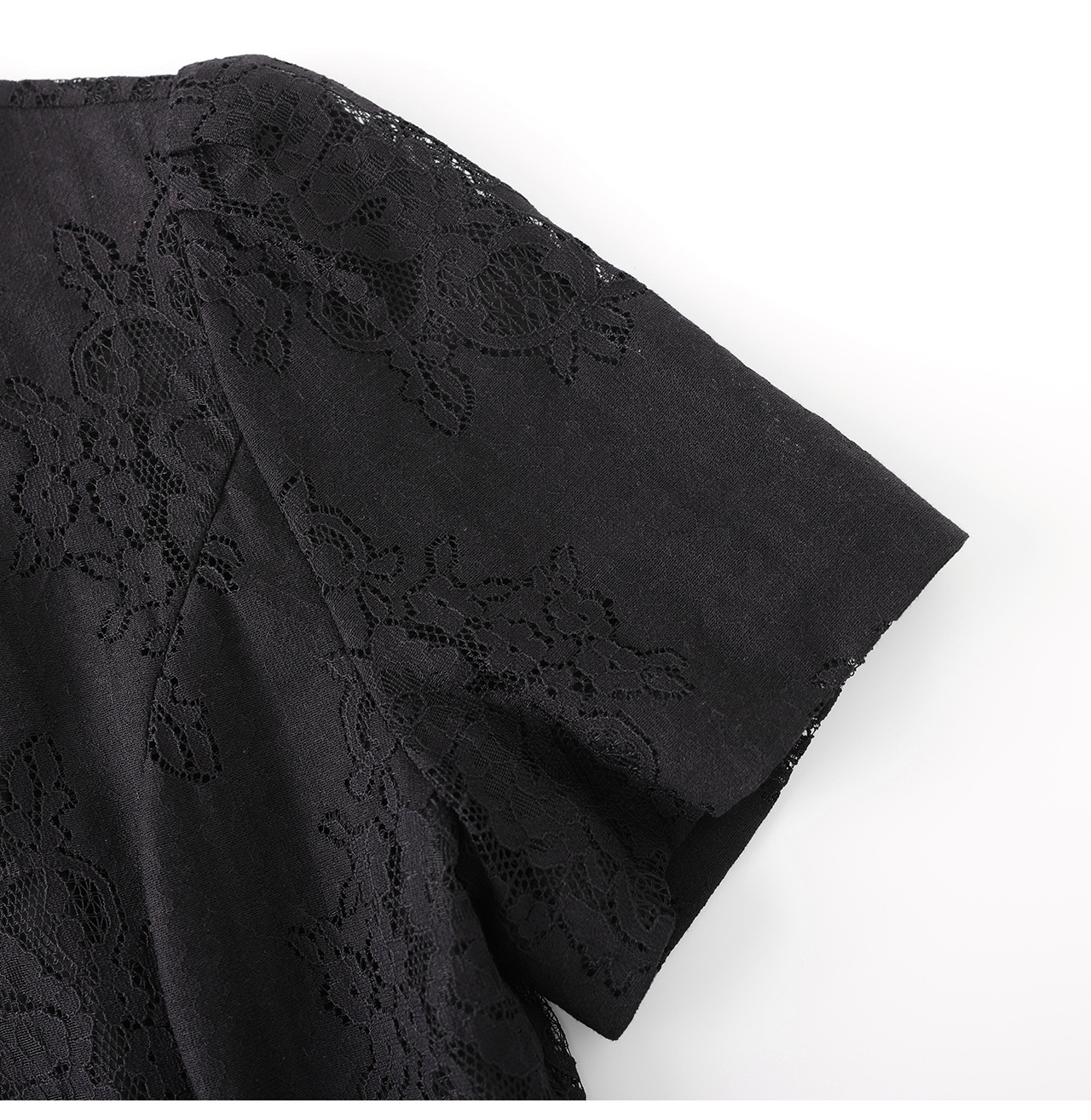 Đầm suông nữ midi thắt eo ren đính đá jacquard chữ A — màu đen chi tiết 19