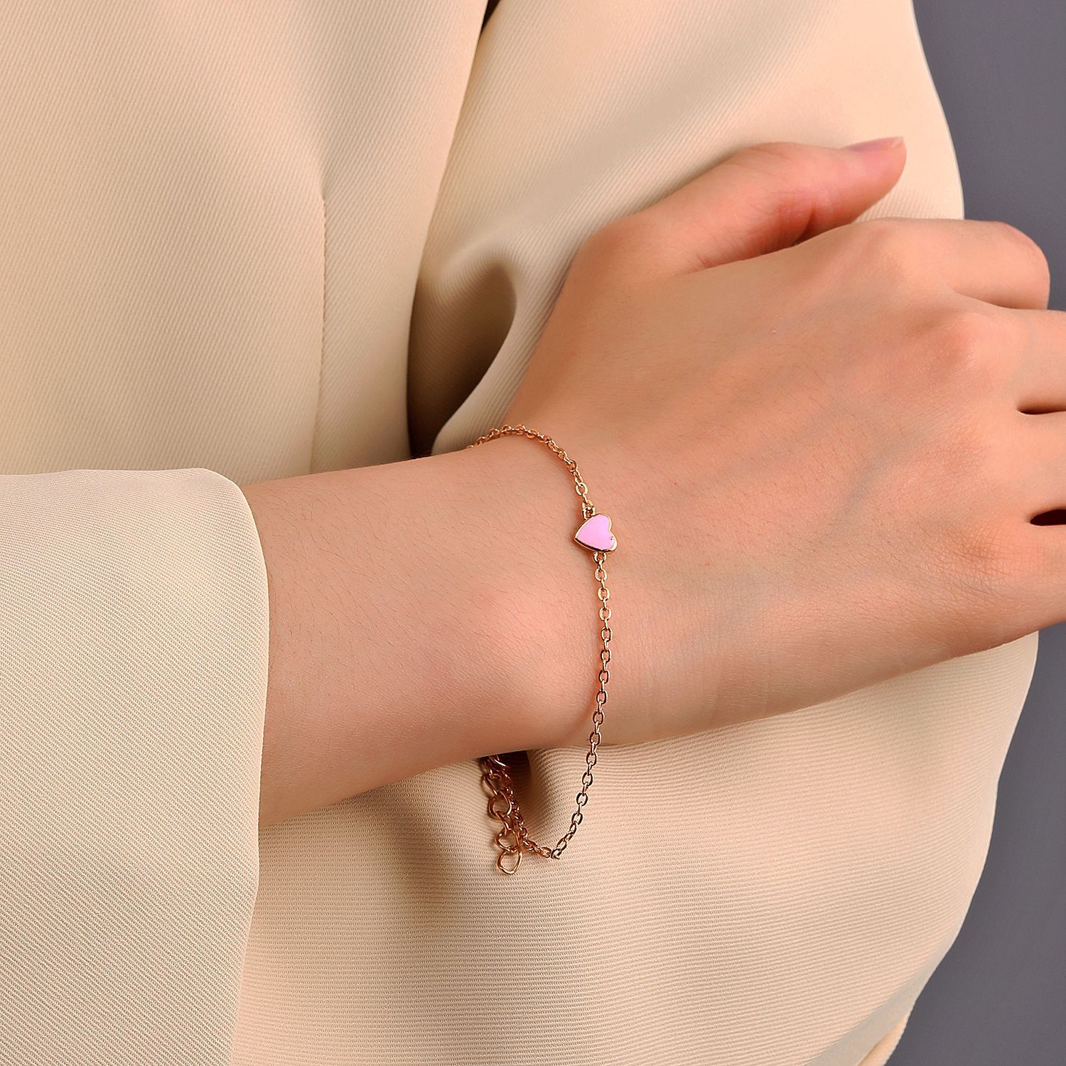 Korean Style Normcore Dripping Oil Heart Bracelet Internet Celebrity Minimalist Special-Interest Des