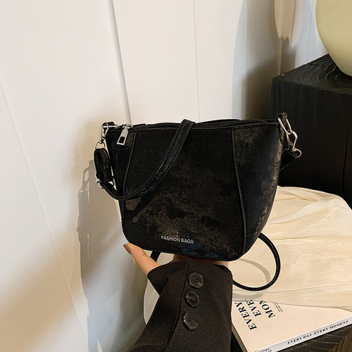 Pure Color Korean Style Trendy Single Shoulder Crossbody Bag for Women Spring Versatile Insta Casual Bucket Bag