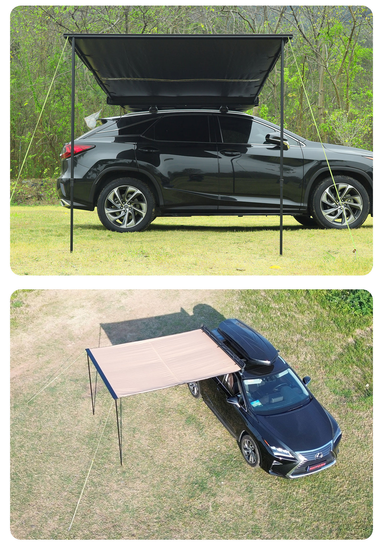 Car Side Canopy Abs Hard Shell Side Tent Quick-Open Black Vinyl Canopy Camping Suv Sunshade Tent